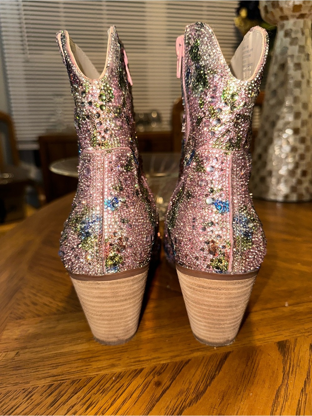 Betsey Johnson Pink Crystal & Multicolor Embellished Ankle Boots - Picture 3 of 6